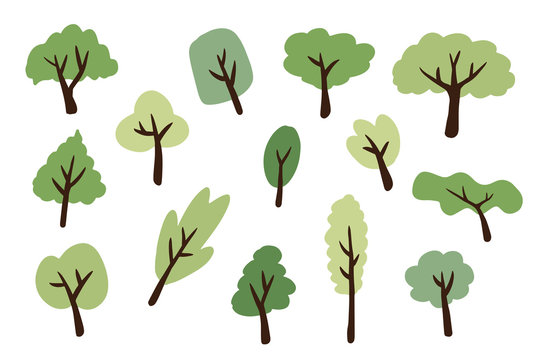 Set of Trees Hand drawn icon. Vector Illustration. Plants and garden.