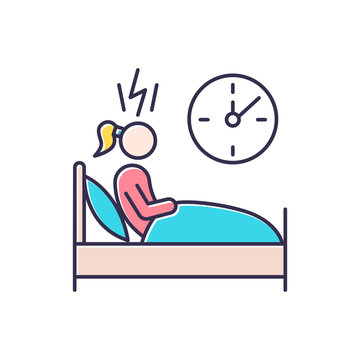 woman in bed stressed by clock clip art preview