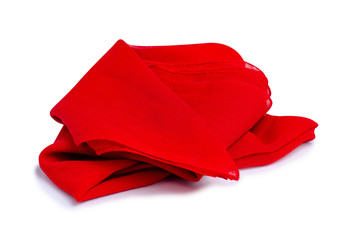 Red silk scarf fashion on white background isolation