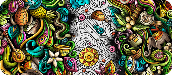India hand drawn doodle banner. Cartoon detailed flyer.