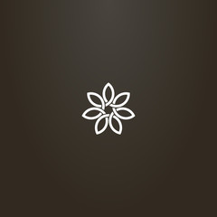 white sign on a black background. vector line art sign of a seven-petal flower