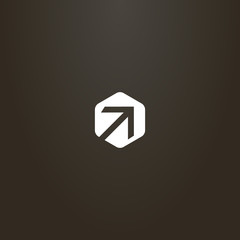 white sign on a black background. vector negative space hexagon sign of arrow pointing up