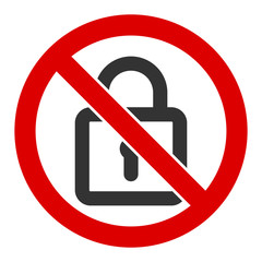 No lock vector icon. Flat No lock symbol is isolated on a white background.