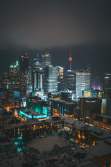 Urban Toronto City Skyline at Night with Illuminated Skyscrapers