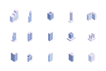Isolated isometric white city buildings set vector design