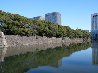 ２０２０年東京オリンピックの年の東京の風景　元日の皇居のお堀の風景