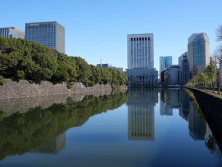 ２０２０年東京オリンピックの年の東京の風景　元日の皇居のお堀の風景