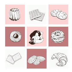 Hand drawn sketch with french dessert