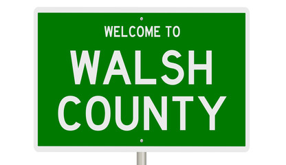 Rendering of a green 3d highway sign for Walsh County