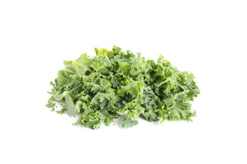 Fresh green kale leaves isolated on white