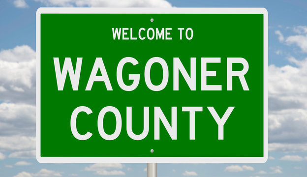 Rendering of a green 3d highway sign for Wagoner County