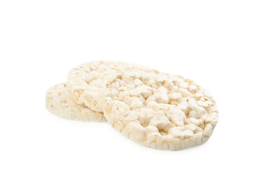 Puffed rice cakes isolated on white. Healthy snack