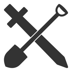 Sword and shovel vector icon. Flat Sword and shovel symbol is isolated on a white background.