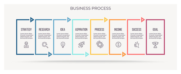Fototapeta na wymiar Business infographics. Timeline with 8 steps, options, squares. Vector template.