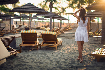 woman on sunset beach