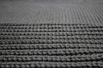 Grey knitted wool texture background close-up. Knitted fabric