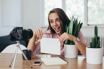 woman blogging from her home