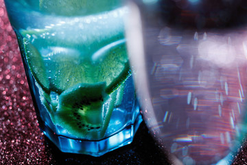Glasses of drinks on sparkling background. Holiday party, celebration concept. Free space for text....