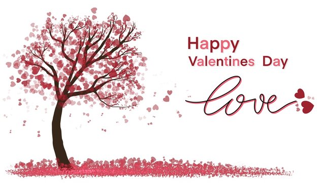 Valentine's day background , Tree with heart leaves on white background 
