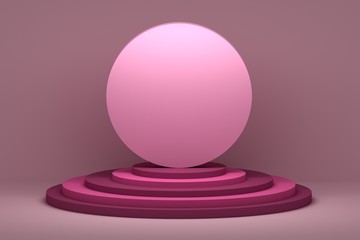 Round shape mockup presentation composition with pedestals in pink colour
