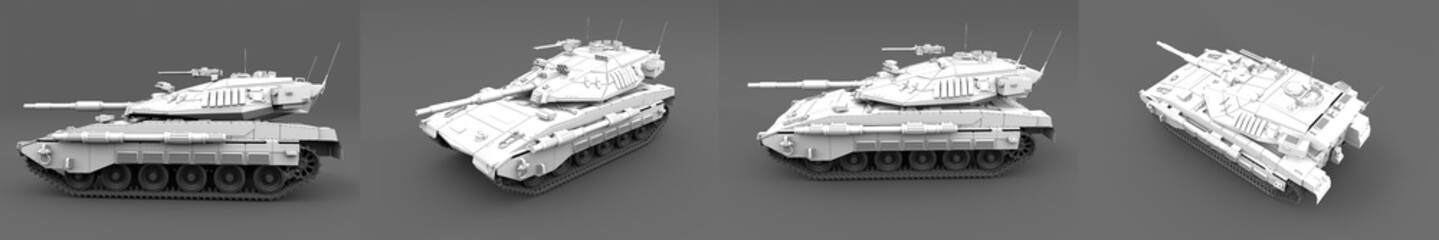 Military 3D Illustration of highly detailed light grey army tank with fictive design, victory day concept isolated on grey background