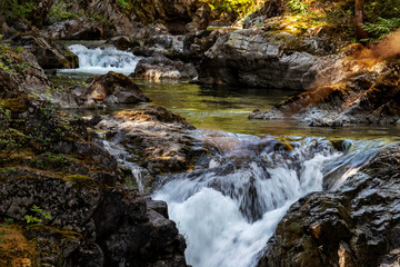 The upper and lower falls , Qualicum Falls, Vancouver Island, BC, Canada