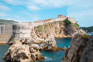 Fototapeta na wymiar Dubrovnik medieval city walls and Adriatic sea in Croatia