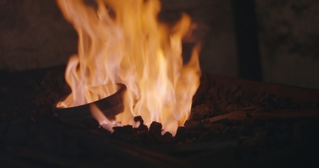 Blacksmith's forge open fire detail