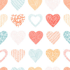 Cute hand drawn  doodle hearts seamless pattern