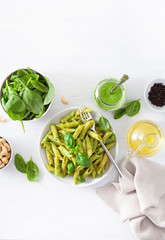 penne pasta with spinach basil pesto sauce