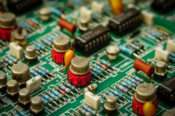 Closeup on electronic and electronic board, background image
