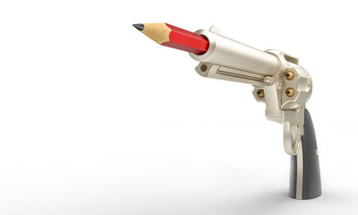 gun with red pencil in the barrel, concept of creativity