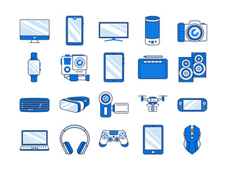 Gadgets color line icons set. Electronic devices. Designed to facilitate and improve human life. Pictogram for web page, mobile app, promo. UI UX GUI design element. Editable stroke.
