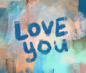 Lettering hand-drawn text love you. Phrase for Valentine's day. Handwritten modern design elements for greeting card, invitation, poster, T-shirt design, post card, video blog cover.