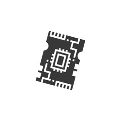 Black Electronic computer components motherboard digital chip integrated science icon isolated on white background. Circuit board. Vector Illustration