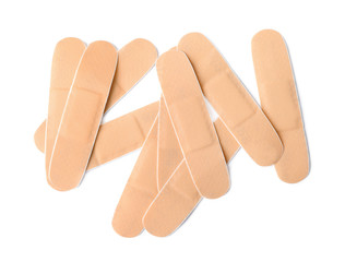 Medical sticking plasters isolated on white. First aid item