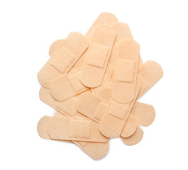 Medical sticking plasters isolated on white. First aid item