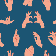 Vector design linear template logos or emblems - hands in in different gestures