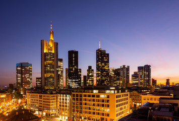 Fototapeta premium Aerial view over over Frankfurt at night