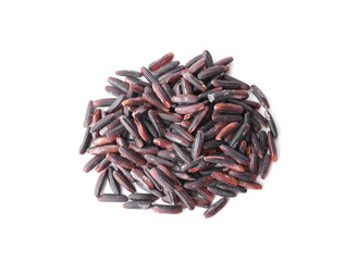 Uncooked organic brown rice isolated on white