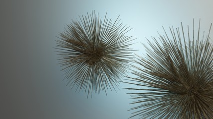 A sculpture made  skewers radiating out from a turned sphere.