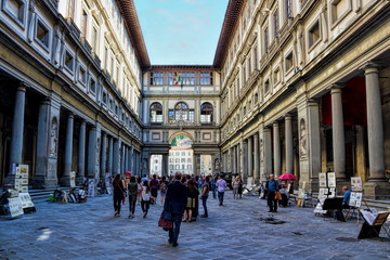 Florence, Italy - May 20, 2016 - Arcade of the Uffizi Gallery.