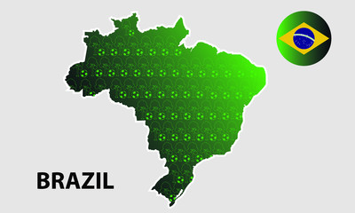 Vector art of a map of Brazil with the Brazilian flag and english text brazil.