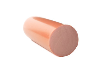 Half of sausage stick isolated on white background, close up
