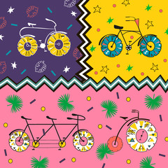 Vector card bicycle with a fruit pineapple wheels
