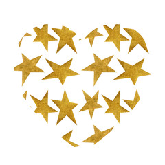 Heart with golden metal stars.