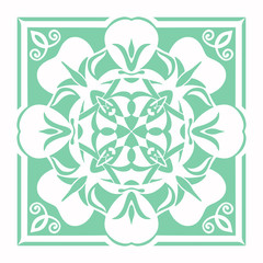 Hand drawing tile pattern in turquoise colors. Italian majolica style. Vector illustration. The best for your design