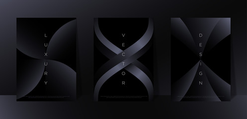 Minimalist black premium abstract background set with luxury dark geometric elements. Exclusive wallpaper design for poster, brochure, flyer, presentation, website etc. - Vector EPS