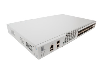 Fiber optic gigabit ethernet switch with SFP module slot and UTP category 5 connectors RJ-45...