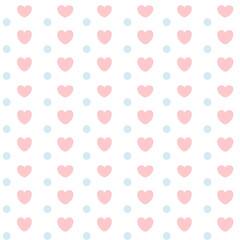 Seamless pink heart and blue dot isolated on white background, vector illustration